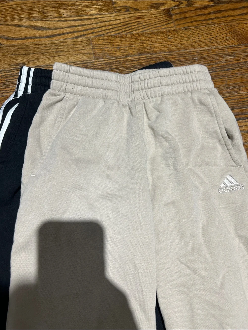 2 Pair 10/12 adidas Kids Beige and Black Jogger Sweatpants